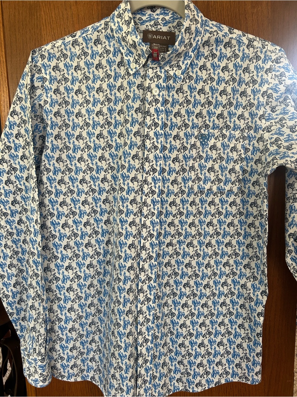 Ariat White Button-Down Shirt with Blue Horse Print